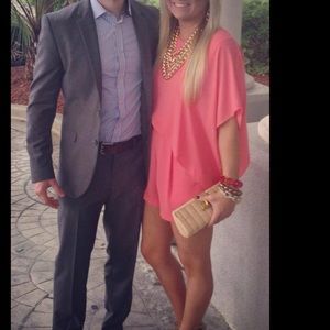 BCBG coral flounce sleeve romper